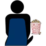 شخص مع الفشار في رمز متجه السينما