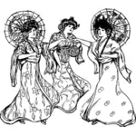 Geishaer i kimono vektortegning