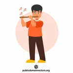 Junge spielt Flötenvektor