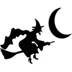 Image vectorielle d'une sorcière volante avec demi-lune