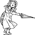 Grafica vettoriale di ragazza aprendo un ombrello