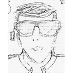 Potlood tekening van een man proberen op zonnebril
