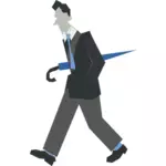 Vetor desenho de homem andando com um guarda-chuva debaixo do braço
