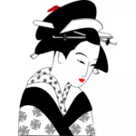 Japan kvinna i svart och vitt vektorritning